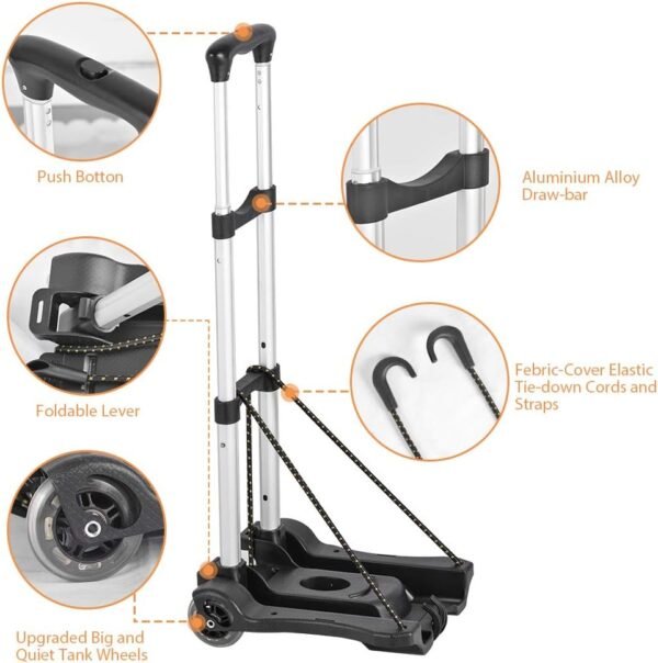 Hivexagon Folding Luggage Cart 88lbs Load Capacity Compact Lightweight and Durable Aluminum Alloy Travel Trolley for Luggage, Personal, Travel, Moving and Office Use - Image 3