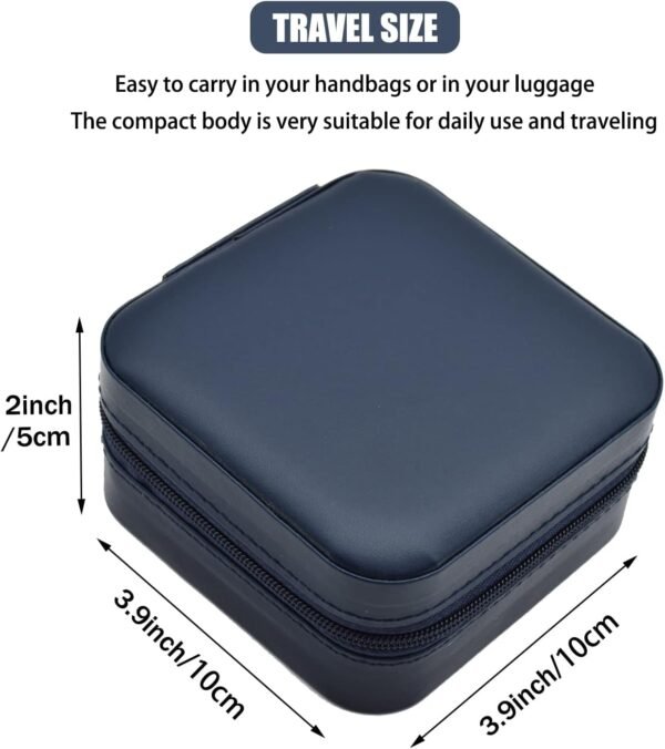 MODENGKONGJIAN Mini Jewelry Travel Case, PU Leather Travel Jewelry Organizer Box, Small Portable Portable Jewellery Storage Holder for Womens Rings Earrings Necklaces Bracelets (Navy Blue) - Image 5