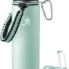 GOSWAG Insulated Sports Water Bottle, 24oz 2 Lids(with Straw/No Straw), Stainless Steel Water Bottles with Paracord Handle, Insulated Thermos with Double-Wall Vacuum Insulation