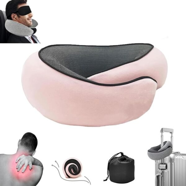 Fly Neck Pillow,Travel Neck Pillows for Airplanes, Neck Pillow Airplane,Travel Pillow, 100% Pure Memory Foam Travel Neck Pillow for Sleeping Adult Travel Pillow Pink