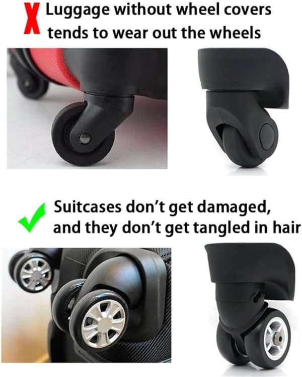 New Luggage Protection Covers, 8Pcs Luggage Compartment Wheel Protection Cover, Shock-proof Carry on Luggage Wheels Cover, Luggage Wheels Silent Protection Cover (8Pcs Black) - Image 5