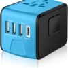 Travel Adapter Worldwide, Universal International Power Plug Adapter W/2.4A 3xUSB-A and 3.0A Type-C Wall Charger, European Travel Plug Adapter for Europe UK EU US CA AU Italy Asia-Blue
