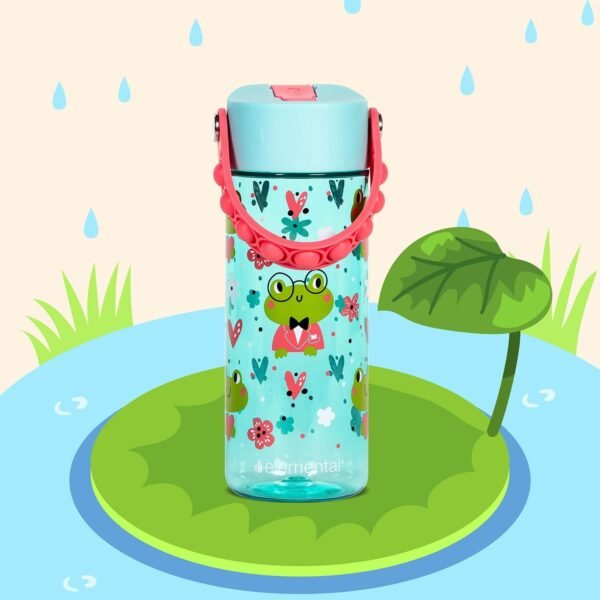 Elemental Leak Proof Water Bottles for Kids - Splash Kids Water Bottle for School with Fun Fidget Pop-it Handle - BPA Free Tritan Plastic Reusable Water Bottle with Straw - Fancy Frog - 18oz - Image 2