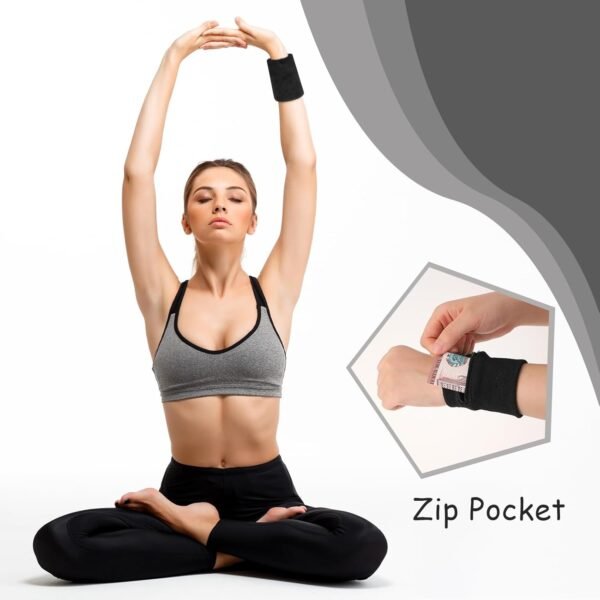 4Pcs Wrist Sweat Bands for Men Wrist Pouch Wallet with Zipper Wristband Pocket Sports Absorb Sweat Wristbands for Women Running Hiking Workout, Key Holder for Gym Sports Running Walking Hiking Travel - Image 6