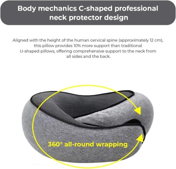 2024 New Neck Pillow, Travel Neck Pillow, 360° Travel Neck Pillows for Airplanes, Neck Pillow for Traveling, Aircraft Memory Foam Travel Neck Pillow (Gray) - Image 8