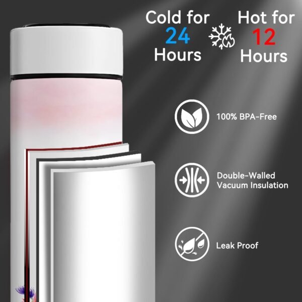 Personalized 16oz Initial Water Bottle,Smart Sport Water Bottle with LED Temperature Display,Customized Letter Coffee Thermos,Travel Coffee Mug (A) - Image 3