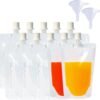10 Pack Reusable Drink Pouches Flask Bags Plastic Juice Pouch Drinking BPA Free Water Bags For Camping Cruise Travel Concert Events Seed Storage Bags Funnel Included (8oz)