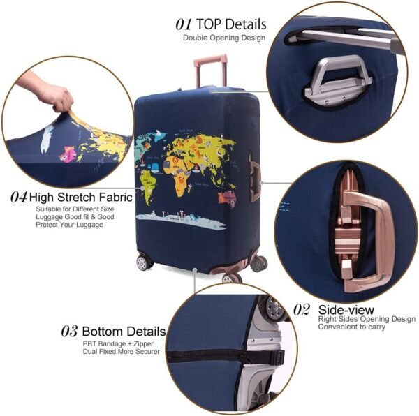 Madfifennina Washable Spandex Travel Luggage Protector Baggage Suitcase Cover Fit 23-32 Inch (Xl(29"-32" luggage), Map) - Image 7