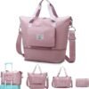 Foldable Travel Duffel Bag,Weekender Bags for Women,Expandable Travel Gym Duffel Bag with Trolley Sleeve Wet Pocket,Carry On Tote Overnight Bags for Women,Travel Bag Tote with Shoulder Strap