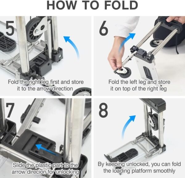 Extra Small Carrying Cart for Hand Luggage, Loadable 22lbs Mini Folding Hand Truck, Stainless Steel 2lbs, Foldable Retractable Roll Luggage Cart with 2 Wheels - Image 7