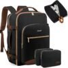 LOVEVOOK 40L Large Travel Backpack for Women Men, 17 Inch Carry on Backpack for Traveling on Airplane, Personal Item Bag Airline Approved, Business Causal Weekender Backpack, Black-Brown