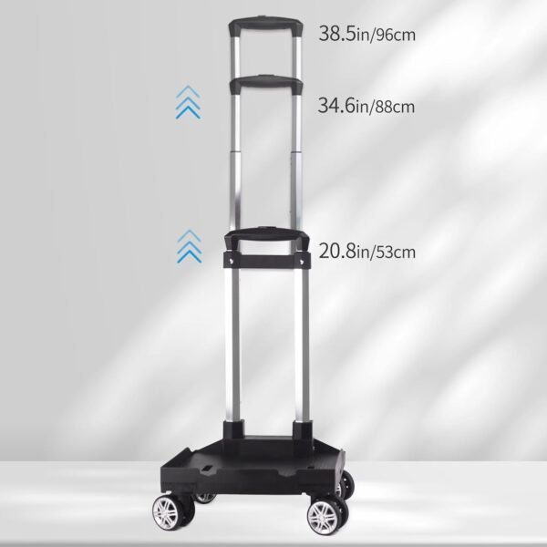 Backpack Trolley Wheeled Cart, Foldable Aluminium Alloy Hand Truck with Edge Guard Base, 4 Spinner Wheels, Luggage Cart with Luggage Strap for Teenagers, Adults, School,Luggage Trolley for Travel - Image 4