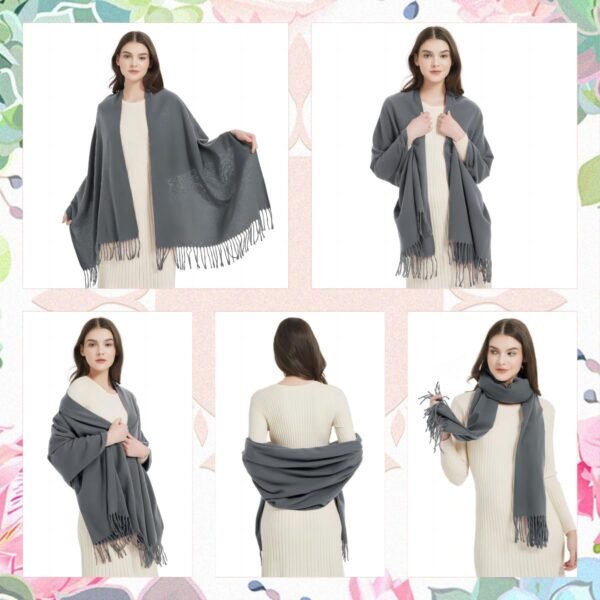 EINSKEY Pashmina Shawls Wraps, 2-Pack Womens Large Scarf Winter Warm Blanket Cashmere Feel Wool Blend Tassel Scarves - Image 4
