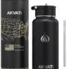 32oz Vacuum Insulated Water Bottle with Straw Lid Leak Proof, BPA-Free, Stainless Steel Water Flask Black for Travel & Office - Gifts for Men, Double Wall Thermos, Metal Canteen, Wide Mouth Mug