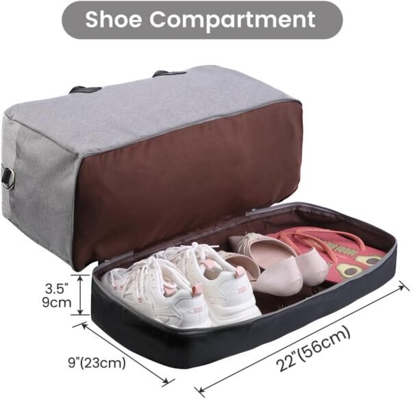 Inspack Duffel Bag with Shoe Compartment for Men/Women, 45L Gym Sports Bags with Trolley Sleeve, 22x14x9 Carry on/Weekender/Travel Tote/Duffle/Overnight Bag（Grey） - Image 3