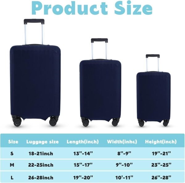 Kajaia 3 Pcs Luggage Cover Suitcase Protector Travel Suitcase Cover Anti Scratch Luggage Protector Washable Fits 18-28 Inch Luggage (Navy Blue) - Image 2