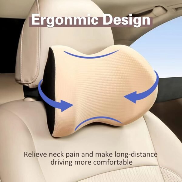 Super Comfy Car Headrest Pillow, Car Pillow for Neck Pain Relief with Adjustable Strap, 100% Memory Foam & Breathable Removable Cover, Ergonomic Design - Softness Travel Car Neck Pillow(Beige, 1PC) - Image 6