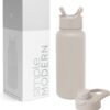 Simple Modern Water Bottle with Straw and Chug Lid Vacuum Insulated Stainless Steel Metal Thermos Bottles | Reusable Leak Proof BPA-Free Flask for Sports | Summit Collection | 32oz, Almond Birch