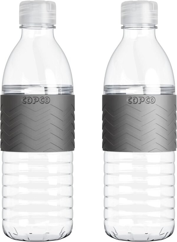Copco Hydra Reusable Water Bottles | Set of 2 | Non-Slip Sleeve | Spill Resistant Lid | Clear Water Bottles for School, Gym, & Travel | BPA Free Tritan Plastic Water Bottles | 16 Oz (Gray)
