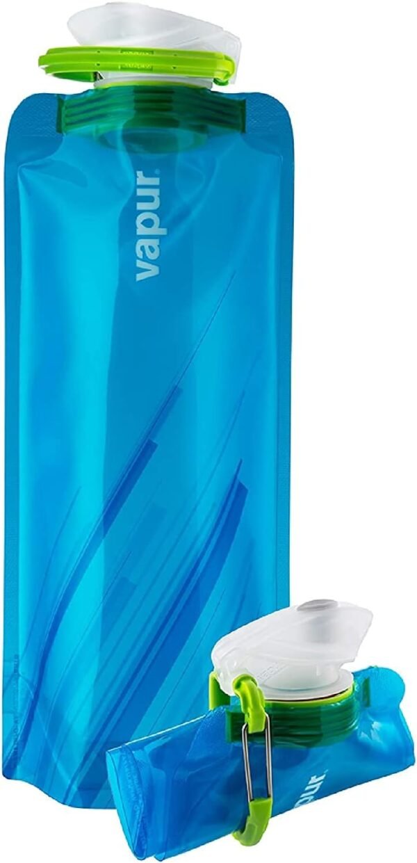 Vapur, Collapsible Water Bottle- 1 Liter, 33 Ounces- Reusable Leak Proof Water Bottles with Carabiner for Working Out, Camping, Backpacking, Hiking, & Travel!, Water Element Anti-Bottle Blue