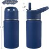 12oz Kids Water Bottle for School Boys&Girls, Leak-Proof Toddler Water Bottle, Stainless Steel Vacuum Insulated Bottle with Straws Lids, Navy blue - Image 2