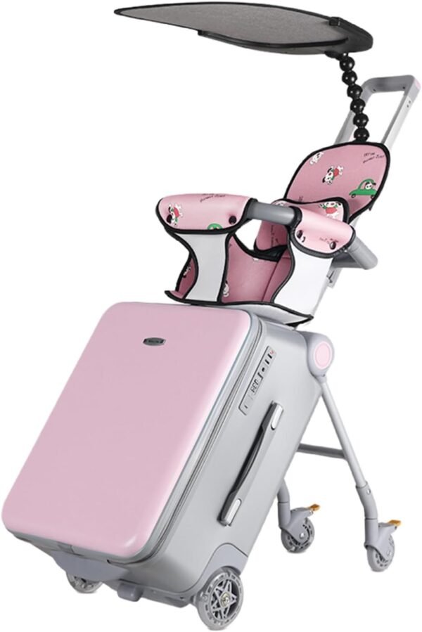 Ride on Suitcase Carry On luggage with Seat for Kids - Detachable Trolley Suitcase with Brake - Rolling Kids Travel Luggage With Kids Seat for Airplane - Rideable Suitcase with TSA Lock - Pink