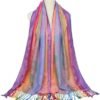 Colorful flowers Jacquard cotton pashmina Women Wrap Shawl tassels Scarves - Image 4