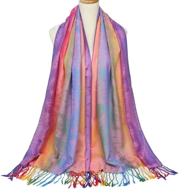 Colorful flowers Jacquard cotton pashmina Women Wrap Shawl tassels Scarves - Image 4