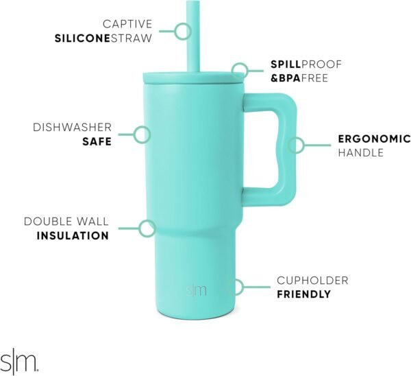 Simple Modern Kids 24 oz Tumbler with Handle and Silicone Straw Lid | Spill Proof and Leak Resistant | Reusable Stainless Steel Bottle | Gift for Kids Boys Girls | Trek Collection | Ocean Water - Image 2