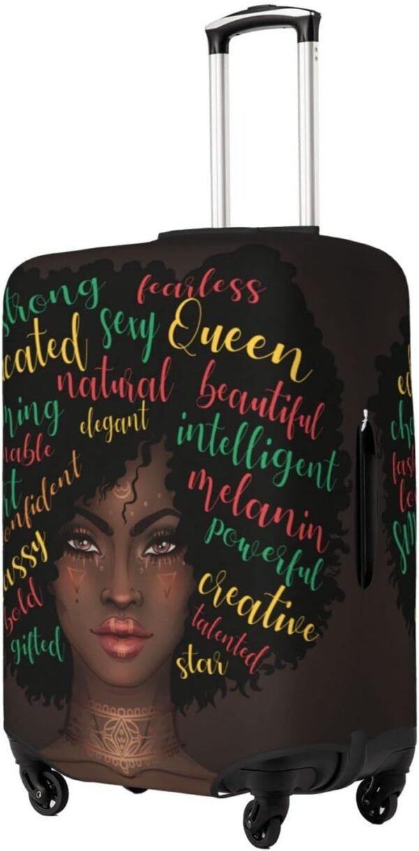 Black Woman Luggage Covers African American Woman Girl Colorful Hair with Positive Words Brown Suitcase Cover Protector Washable Travel Luggage Sleeves or Covers Fits Suitcase 18-21 Inch - Image 2