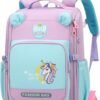 GLOOMALL Cute Rolling Backpack School Girls Boys, Lightweight Trolley Travel Bag with 6 Wheels Classic Roller Luggage (Purple unicorn)