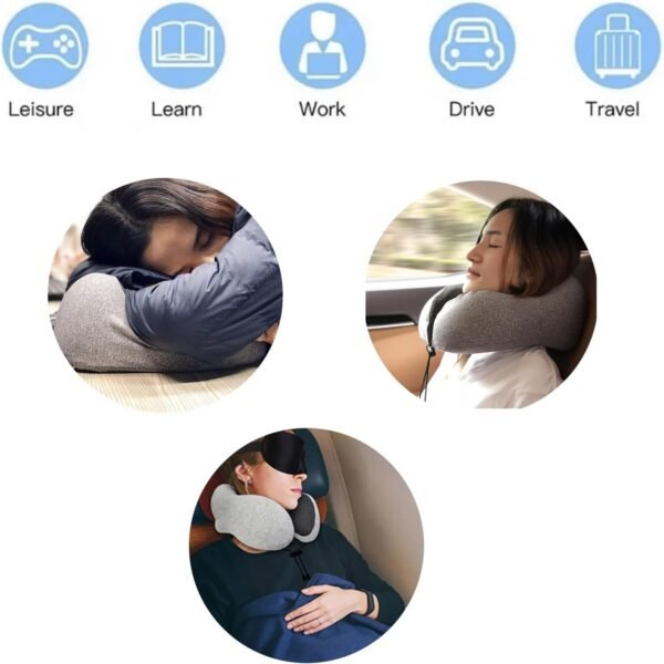 Neck Pillow Travel Pillow Neck Pillow Airplane Neck Pillow Airplane Travel Neck Pillows for Airplanes Memory Foam Neck Pillow Comfortable and Breathable Washable Grey with Earplugs Eye Mask - Image 5
