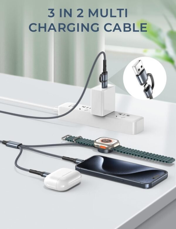 Travel Essentials 3 in 2 for Apple Watch Charger USB C Cable iPhone iWatch Charger Multi Charging Cable Compatible with Apple Watch Series 9/8/7/6/SE2/5/4/3/2 Ultra iPhone 15/14/13/Galaxy S23-4FT - Image 2