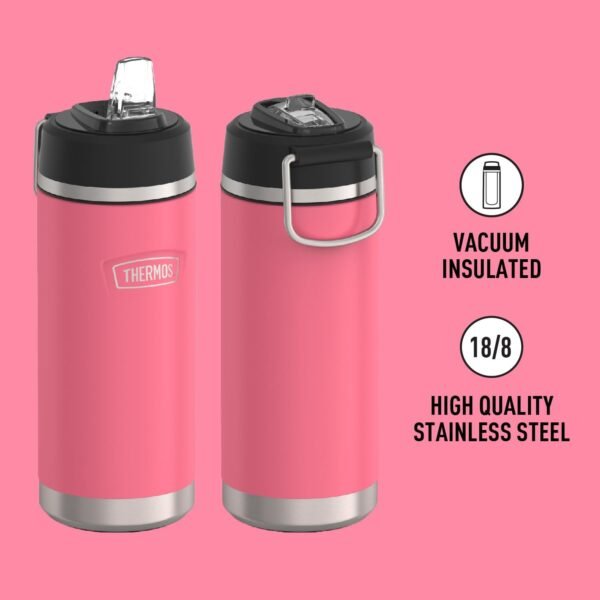 THERMOS ICON SERIES Insulated Water Bottle with Straw Lid - 18 Ounce, Hot Pink - Stainless Steel Vacuum Insulated Water Bottle with Straw Lid - Image 2