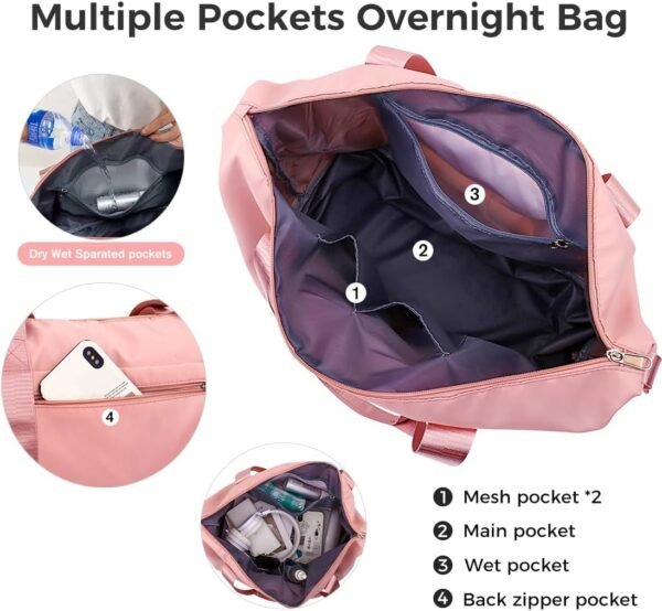 Large Capacity Folding Duffel Bag With Trolley Sleeve - Lightweight Weekender Carry On Bag for Travel and Sports - Pink - Image 6