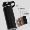 24oz Insulated Stainless Steel Water Bottle, Wide Mouth Double Wall Vacuum, Silicone Straw, Sweat & Leak Proof, BPA Free Insulated Water Flask for Travel, Keep Cold 24h Hot 12h, Black - Image 3
