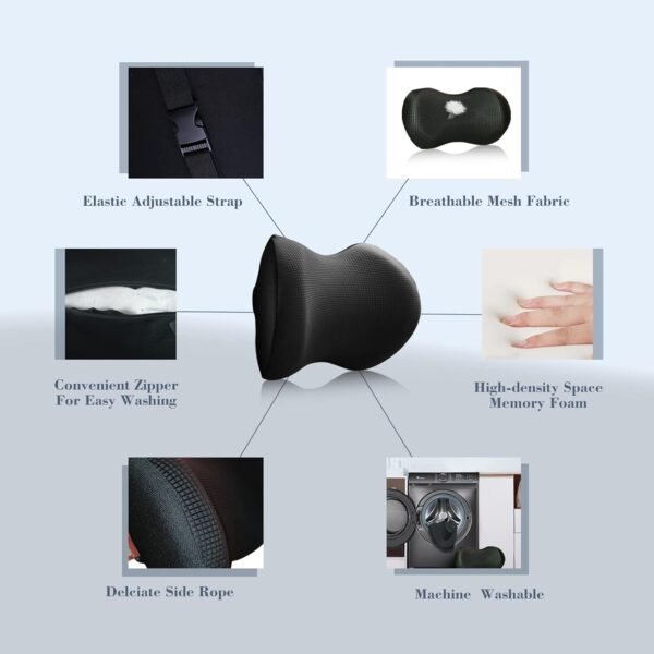 Super Comfy Car Headrest Pillow, Car Pillow for Neck Pain Relief with Adjustable Strap, 100% Memory Foam & Breathable Removable Cover, Ergonomic Design - Softness Travel Car Neck Pillow(Black, 1PC) - Image 4
