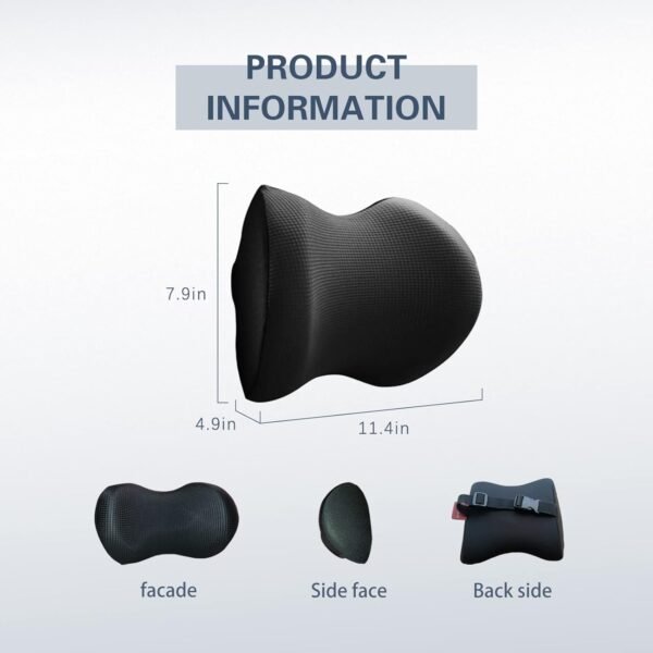 Super Comfy Car Headrest Pillow, Car Pillow for Neck Pain Relief with Adjustable Strap, 100% Memory Foam & Breathable Removable Cover, Ergonomic Design - Softness Travel Car Neck Pillow(Black, 1PC) - Image 2