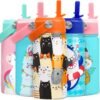 SANDJEST Cat Water Bottle - Kids Water Bottle with Straw Lid - 12 Oz Insulated Stainless Steel Water Bottles for Toddlers Kid Boys Girl - Travel Cup for School Sports
