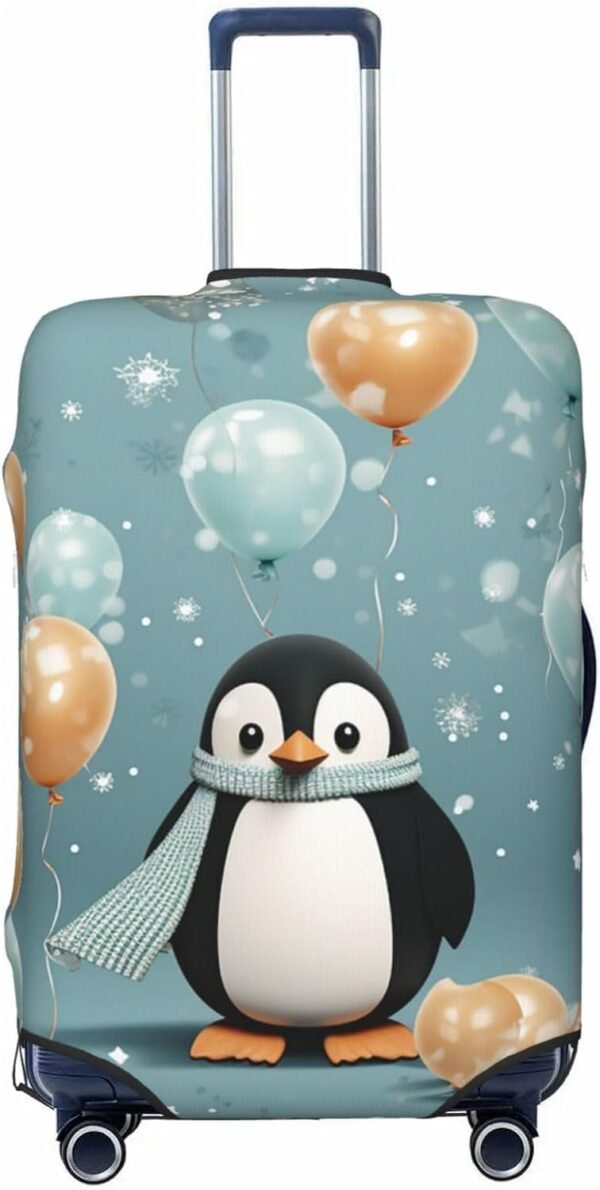 Travel Luggage Cover Penguin Balloon Snowflake Spandex Suitcase Protector Washable Baggage Covers Elastic Scratch-Resistant Luggage Cover Protector Fits 18-32 Inch Luggage