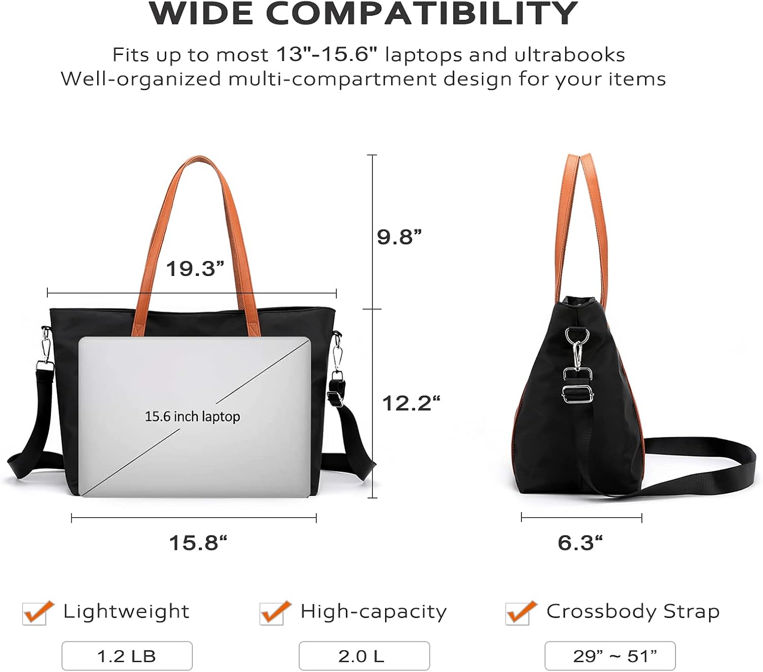 Laptop Bag Waterproof Lightweight Tote Bag for Women Nylon Briefcase Computer Work Shoulder Handbag Fits 15.6 inch Laptop - Image 5