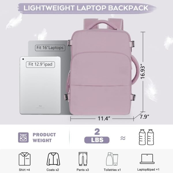 Travel Backpack, Carry On Backpack, Personal Item Bag for Airlines, Lightweight Casual Work College Gym Hiking Daypack Weekender bag, Laptop Backpack, Light Purple - Image 4
