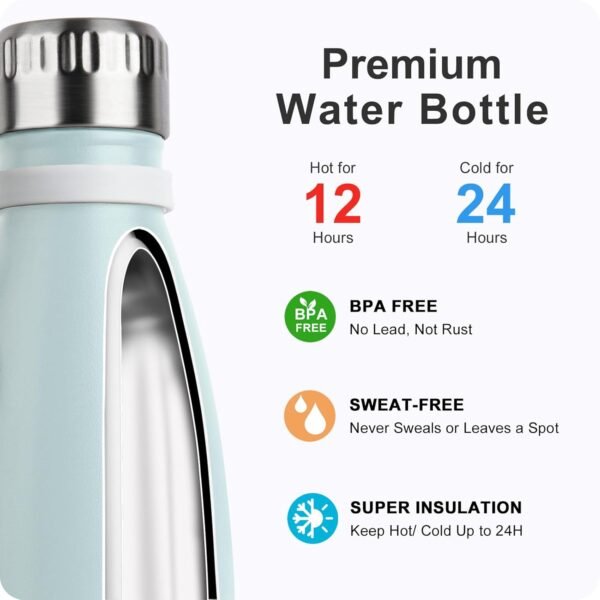 9 oz Water Bottle for Kids-Small Stainless Steel Water Bottle for School Vacuum Insulated Metal Leak Proof Cola Shape Water Bottle for Boys Girls(Baby Blue) - Image 4