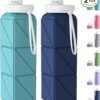 Collapsible Water Bottles,BPA-Free Leak-Proof Silicone Foldable Water Bottle Cup 20.6oz,Durable Lightweight Bottle for Gym Travel Camping Hiking Running (Navy Blue+Green) - Image 9