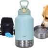 GiNT 37oz Dog Water Bottle, Insulated Dog Travel Water Bottle, Stainless Steel Human and Pet Water Bottle Dispenser Portable Water Bowl for Dogs with Carrying Case for Walking Dog Canteen Travel Kit
