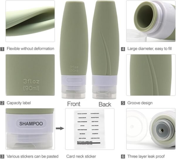 Travel Bottles Set for Toiletries, Leak Proof Silicone Squeezable Containers for Conditioner, Shampoo, Lotion & Body Wash Travel Size Bottles, Portable Travel Essentials for Women - Image 2