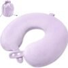 Travel Neck Pillow Airplane, Soft Memory Foam Support Head Neck Chin, with Removale Cover and Adjustable Snap Button, Comfortable Sleeping in Plane Car Train Traveling Office Home, Purple