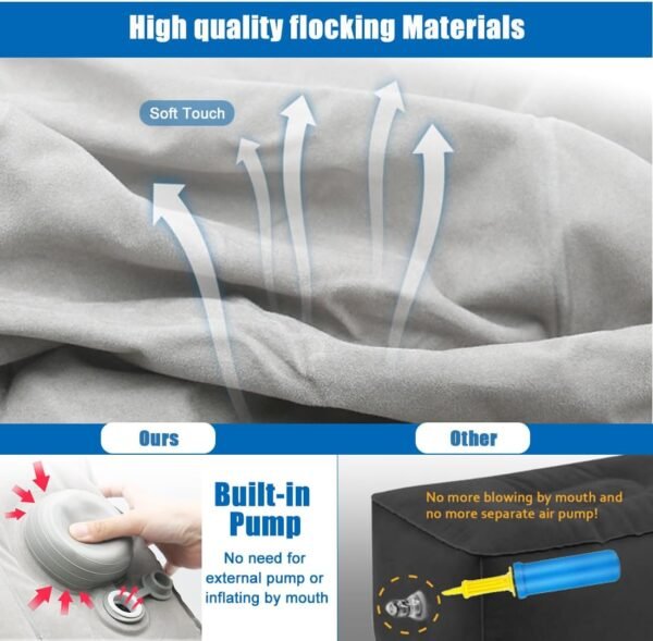 2 Pack Inflatable Foot Rest for Air Travel,Airplane Travel Foot Rest Adjustable Height,Car/Airplane,Footrest Pillow with Pump for Office,Airplane,Train,Cars,Home - Image 3