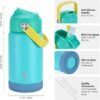 Kids Insulated Water Bottle with Straw Lid & Silicone Handle,12oz Kids Leak Proof Water Bottle for School Boys Girls,Double Wall Vacuum Stainless Steel with Non-slip Silicone Base(Blue) - Image 2