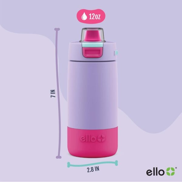 Ello Kids Colby 12oz Stainless Steel Insulated Water Bottle with Straw and Built-In Silicone Coaster Carrying Handle and Leak-Proof Locking Lid for School Backpack, Lunchbox, and Outdoor Sports - Image 4